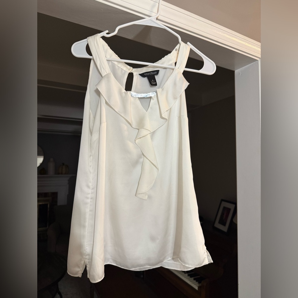 White House Black Market Cream Ruffle Sleeveless Blouse